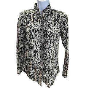 J. CREW Women's Tuxedo Pleat Button up Shirt Sz 2 Black Cream Long Sleeve